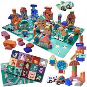 Oem - Set 181 piese, blocuri din lemn pentru copii, puzzel educational - Jucării creative - IK454