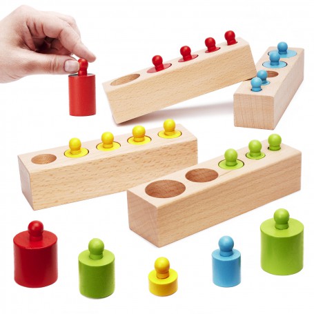 Oem - Set Cilindri Montessori lemn , multicolor 20 elemete - Jucării educative - IK493