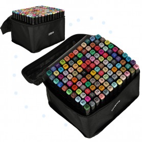 Oem - Set 120 markere, 2 capete subtire si gros, cu geanta de depozitare si suport din plastic, multicolore - Rechizite școla...