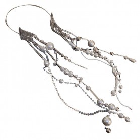 Oem - Bentita decorativa de par cu perle pe lant, argintiu - Alte accesorii - TZ845