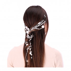 Oem - Bentita decorativa de par cu perle pe lant, argintiu - Alte accesorii - TZ845