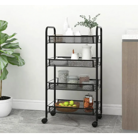Oem - Raft multifunctional din metal, pe roti cu patru nivele, negru - Alte accesorii pentru casă - TZ849