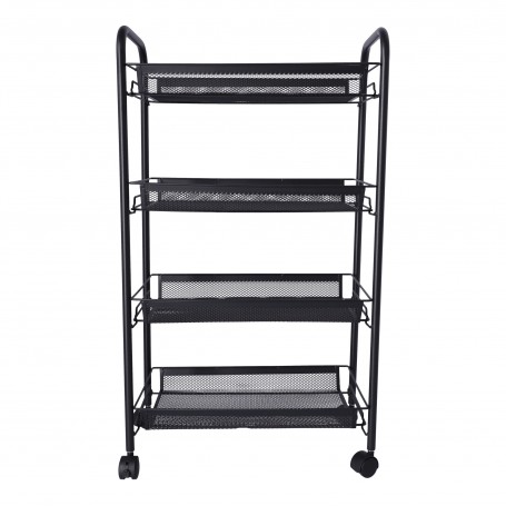 Oem - Raft multifunctional din metal, pe roti cu patru nivele, negru - Alte accesorii pentru casă - TZ849