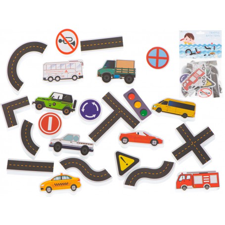 Oem - Set 23 piese de puzzle cu masini si strada din spuma, jucarie de baie - Jucării educative - IK496