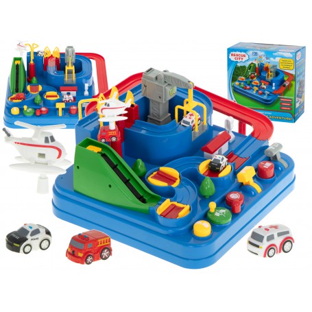 Oem - Pista de curse cu obstacole, 3 masinute si helicopter, interactiva, din plastic, Multicolor, 32 x 32 x 24 cm - Jucării ...