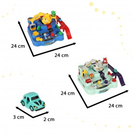 Oem - Pista interactiva de curse cu obstacole auto, dubla pentru 2 jucatori, cu 4 masinute si 2 helicoptere - Jucării interio...