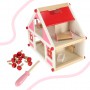 Oem - Casa de papusi roz- alb din lemn, cu mobilier, dimensiunea 26cm X 39cm X 36cm - Jucării interior - IK598
