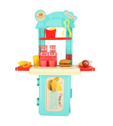 Set bucatarie pentru copii in valiza pentru hamburgeri fast-food, inghetata, cartofi prajiti, 55 cm