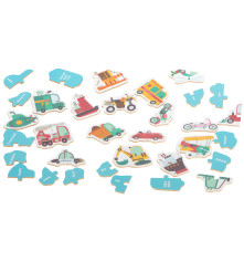 Puzzle 24 de piese, vehicule, cu cutie metalica de depozitare, multicolor