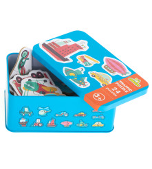 Puzzle 24 de piese, vehicule, cu cutie metalica de depozitare, multicolor