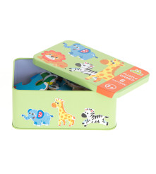 Set 6 puzzle-uri cu animale din Safari, in cutie metalica, 25 piese