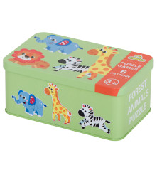 Set 6 puzzle-uri cu animale din Safari, in cutie metalica, 25 piese