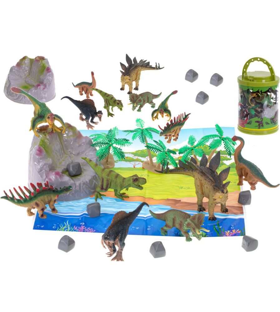 Set 7 figurine dinosauri cu covoras din folie si accesorii