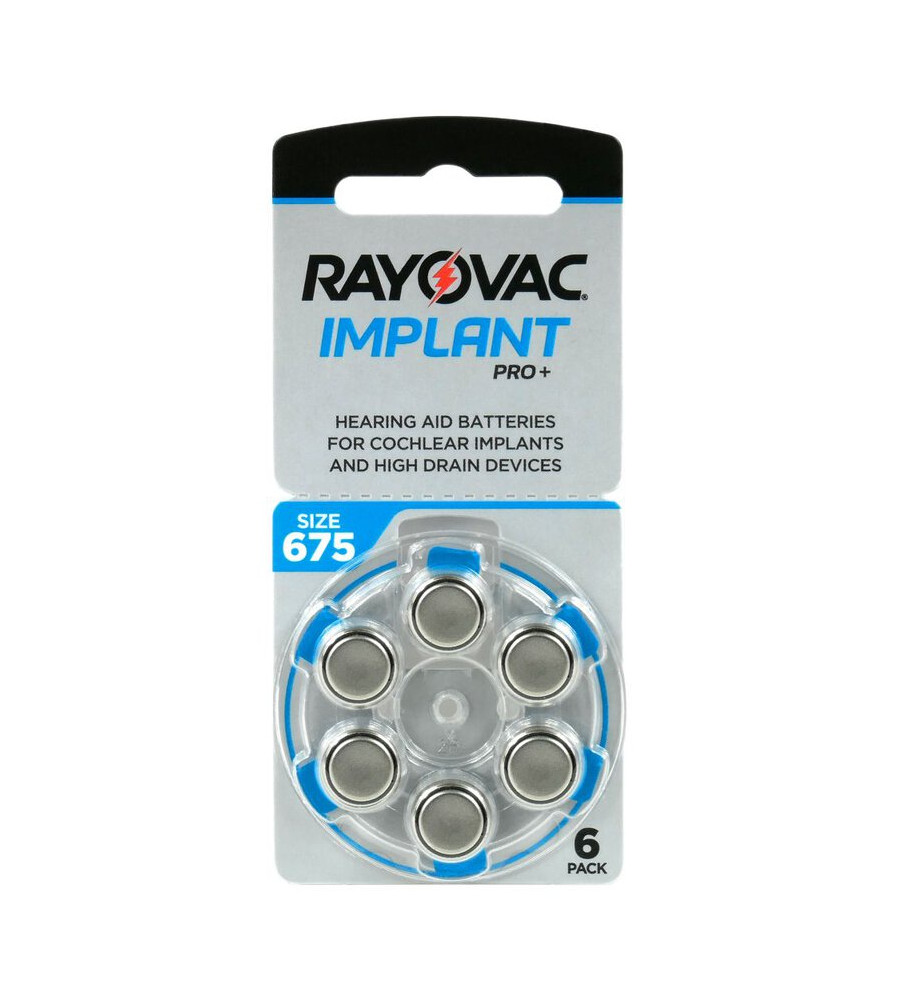 6 x baterii pentru aparate auditive Rayovac 675 IMPLANT PRO + MF