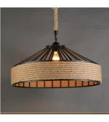 Plafoniera din fier cu frânghie de cânepă, E27, Fara Bec, vintage, stil retro, reglabil, diametru 30 cm