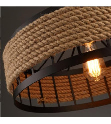 Plafoniera din fier cu frânghie de cânepă, E27, Fara Bec, vintage, stil retro, reglabil, diametru 30 cm