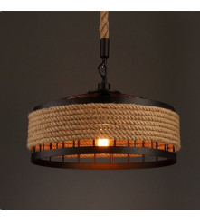 Plafoniera din fier cu frânghie de cânepă, E27, Fara Bec, vintage, stil retro, reglabil, diametru 30 cm