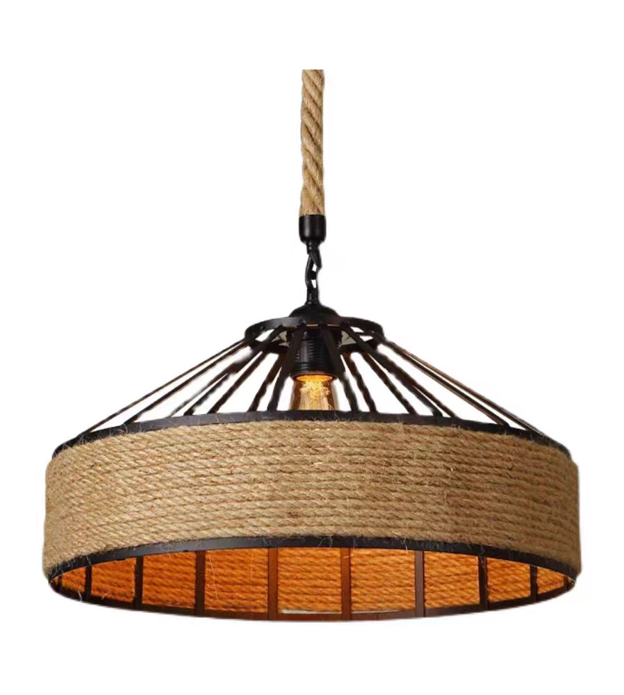 Plafoniera din fier cu frânghie de cânepă, E27, Fara Bec, vintage, stil retro, reglabil, diametru 30 cm