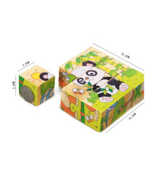 Set 6 in 1 cuburi Puzzle din lemn pentru copii, 6 imagini, animale salbatice