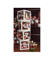 Set 4 Cutii Decorative Pentru Baloane, Cu Inscriptia Love, 35 Cm