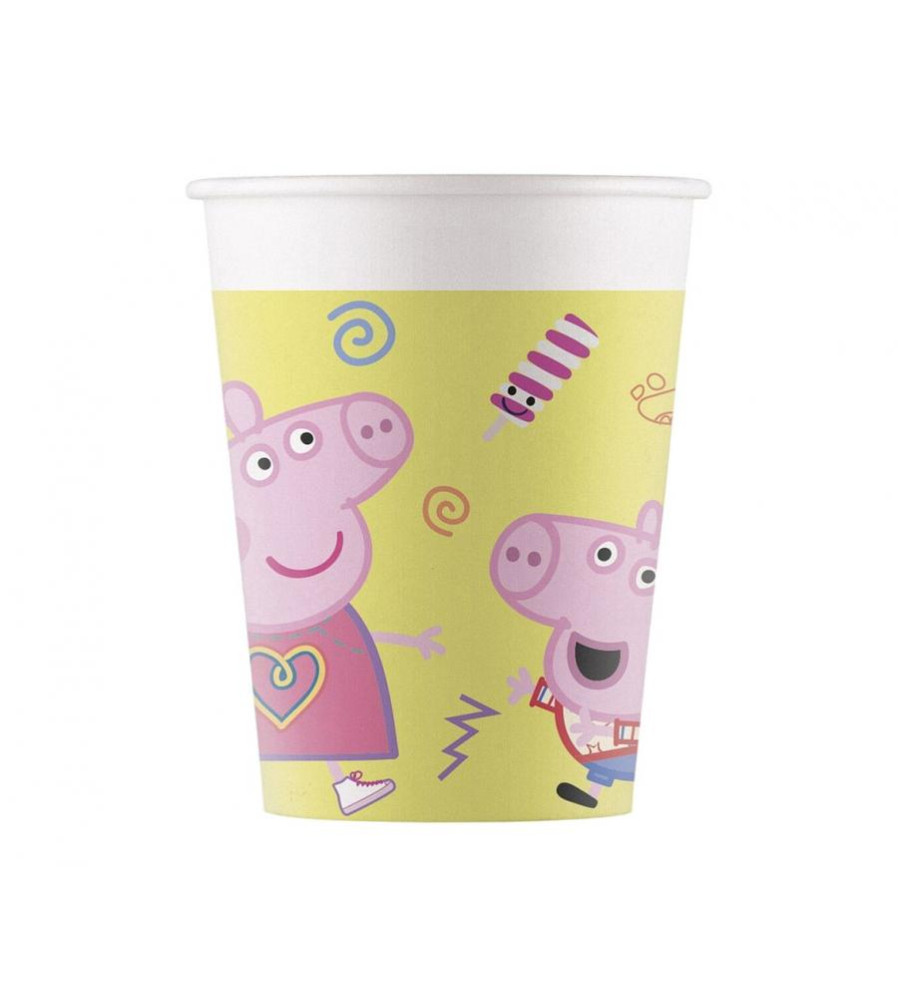 Set 8 Pahare Petrecere Din Carton, Model Peppa Pig  200 ml