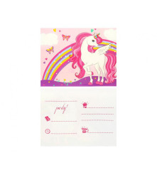 Set de 6 invitatii cu plicuri pentru petrecere, Unicorn Rainbow Colors, dimensiuni 14,5 x 9,5 cm