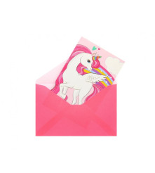 Set de 6 invitatii cu plicuri pentru petrecere, Unicorn Rainbow Colors, dimensiuni 14,5 x 9,5 cm