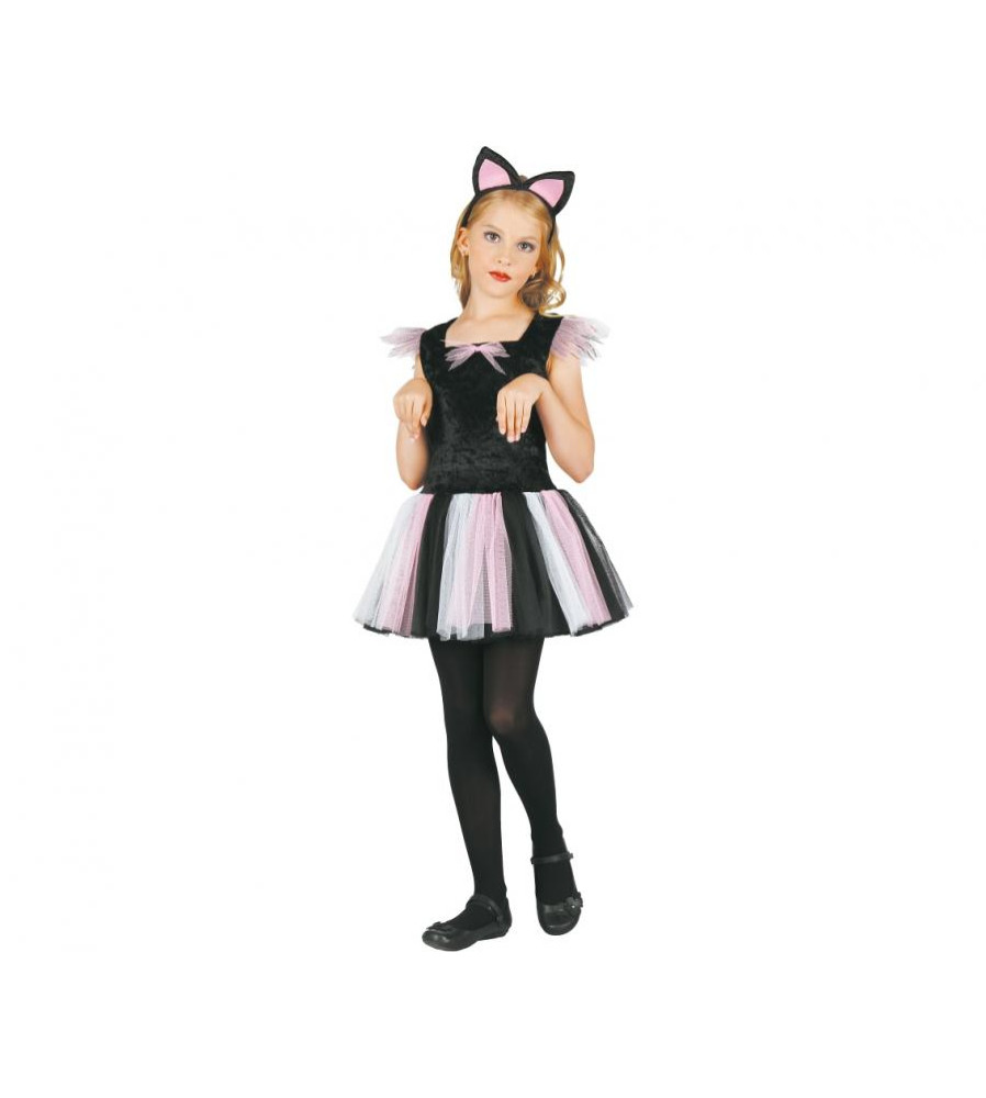 Costum carnaval pisica pentru cu copii bentita si rochie, marime 110 / 120 cm (5-6 ani)