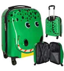 Troler voiaj pentru copii cu roti, model crocodil, verde, 31 x 46 x 26 cm