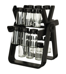 Set 18 recipiente condimente cu suport rotativ, 26 cm x 22.5 cm x 34.5 cm, Negru