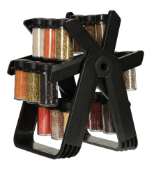 Set 18 recipiente condimente cu suport rotativ, 26 cm x 22.5 cm x 34.5 cm, Negru