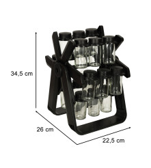 Set 18 recipiente condimente cu suport rotativ, 26 cm x 22.5 cm x 34.5 cm, Negru