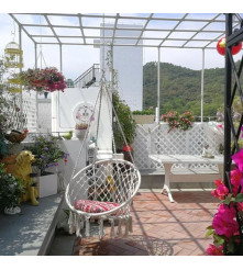 Leagan Tip Scaun Rotund Suspendat Pentru Casa Sau Gradina, Cu Franjuri, Capacitate 150kg, alb