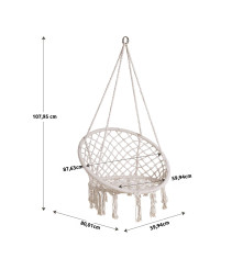 Leagan Tip Scaun Rotund Suspendat Pentru Casa Sau Gradina, Cu Franjuri, Capacitate 150kg, alb