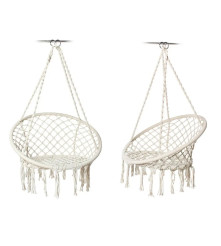 Leagan Tip Scaun Rotund Suspendat Pentru Casa Sau Gradina, Cu Franjuri, Capacitate 150kg, alb