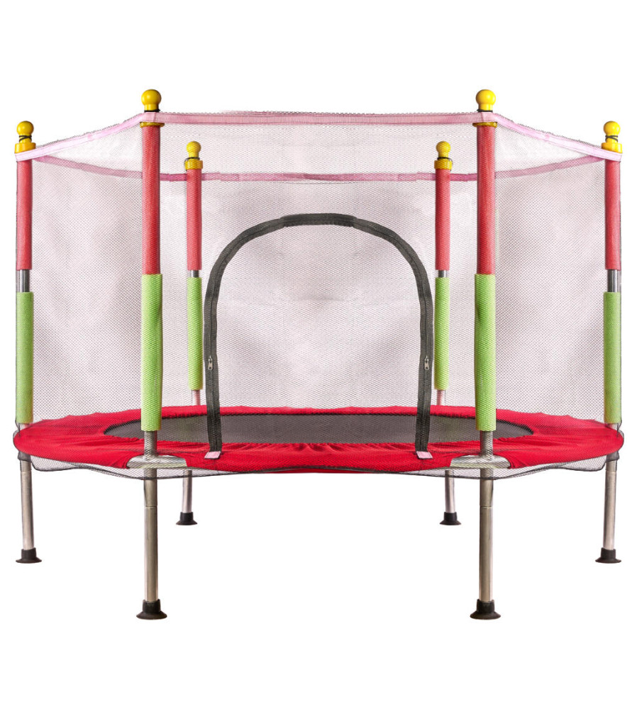 Trambulina cu plasa de protectie pentru copii, 140 cm, sarcina maxima 150 kg, rosu
