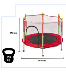 Trambulina cu plasa de protectie pentru copii, 140 cm, sarcina maxima 150 kg, rosu