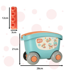 Set Blocuri de Constructie Interactive din Plastic, Carucior de Jucarie cu 32 de Piese, Multicolor