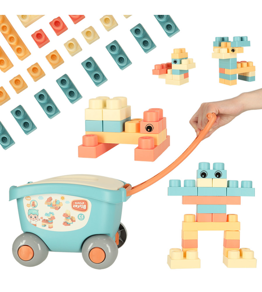 Set Blocuri de Constructie Interactive din Plastic, Carucior de Jucarie cu 32 de Piese, Multicolor