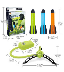 Set Jucarie Lansator de Rachete din Spuma, Foloseste Presiunea Aerului, 3 Rachete, multicolor