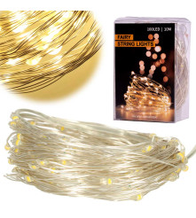 Ghirlanda luminoasa decorativa pe sarma, 10m cu 100 LEDuri, Lumina Calda, cu Baterii