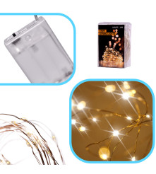 Ghirlanda luminoasa decorativa pe sarma, 10m cu 100 LEDuri, Lumina Calda, cu Baterii