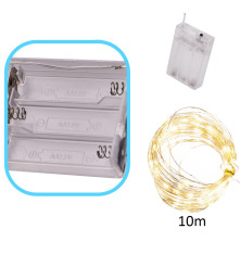 Ghirlanda luminoasa decorativa pe sarma, 10m cu 100 LEDuri, Lumina Calda, cu Baterii