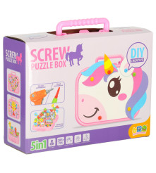 Set de 285 bucati de blocuri creative pentru constructii cu bormasina, Screw Puzzle Box, unicorn - roz