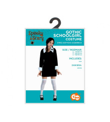 Costum carnaval, scolar gotic, Wednesday, Negru, 8-10 ani 130/140