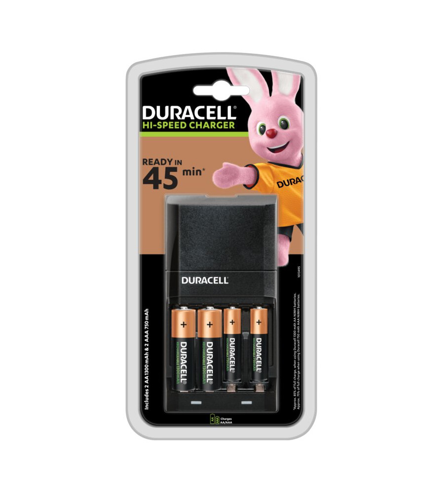 45-Min Duracell  Incarcator rapid + 2x AA 1300mAh + 2x AAA 750mAh