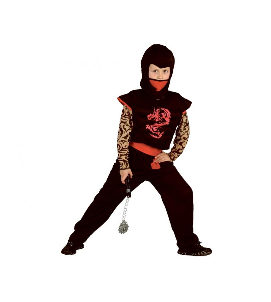 Costum carnaval Red Dragon Ninja pentru copii, marime 120 / 130 cm (7-8 ani)