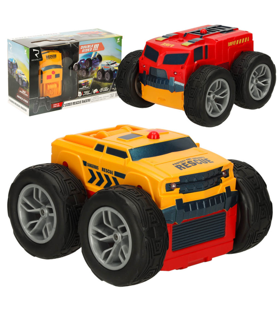 Masinuta cu telecomanda Revolt 2 Sided Rescue Racers, Rosu - galben