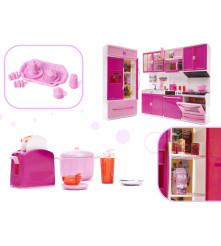 Mobilier de bucatarie interactiv pentru păpuși, 4 segmente, iluminare led, plastic, roz
