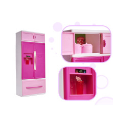 Mobilier de bucatarie interactiv pentru păpuși, 4 segmente, iluminare led, plastic, roz